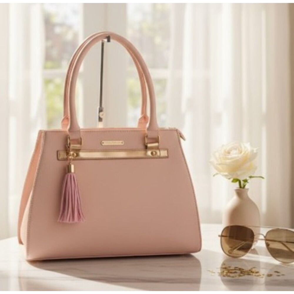 Juicy Couture Purse Baby Pink Gold Faux Leather Tassel Charm Shoulder Bag
